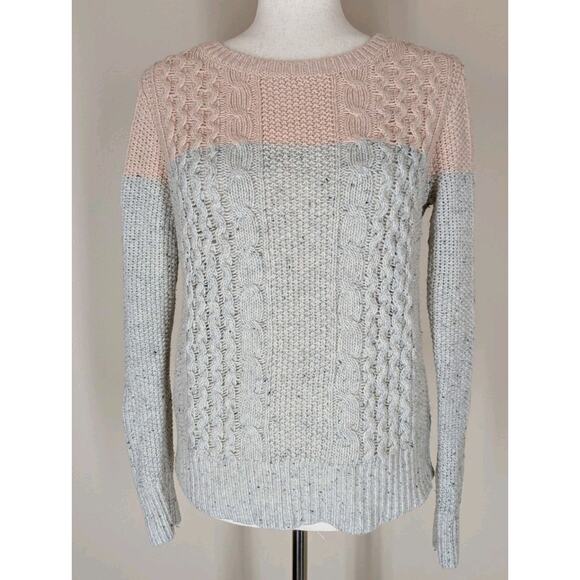 Banana Republic Wool Blend Cable Knit Sweater Womens Gray Peach Fisherman - Picture 1 of 11
